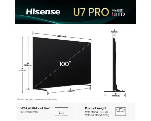 HISENSE 100 inča 100U7Q PRO Mini-LED 4K UHD Smart TV