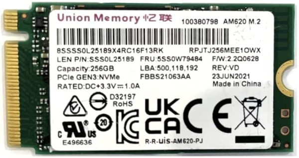 SSD Union Memory M.2 256GB NVme 2242 RPJYJ256RDM1QWY Bulk