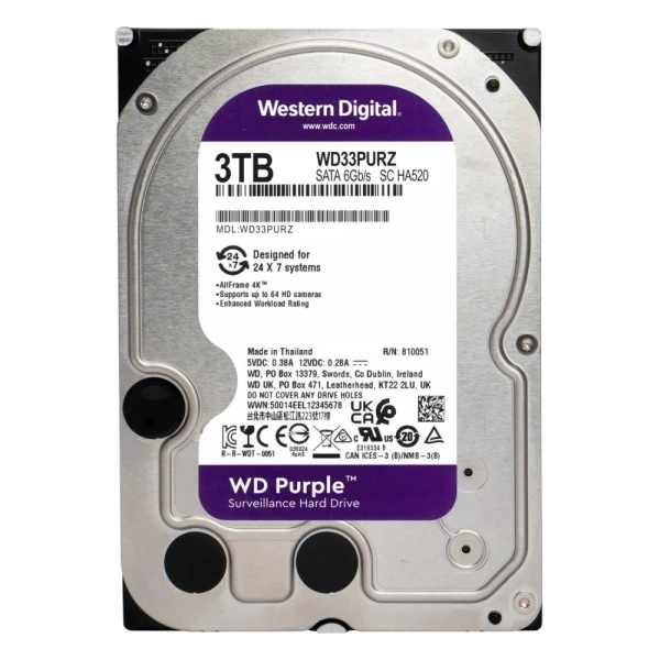 Hard disk 3TB SATA3 Western Digital Caviar 64MB WD33PURZ Purple