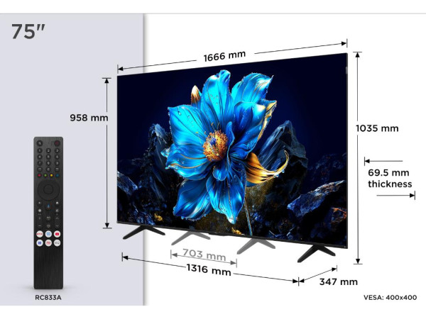 Televizor TCL 75P7KQLED75''4K UHD60HzGoogle TVcrna' ( '75P7K' ) 